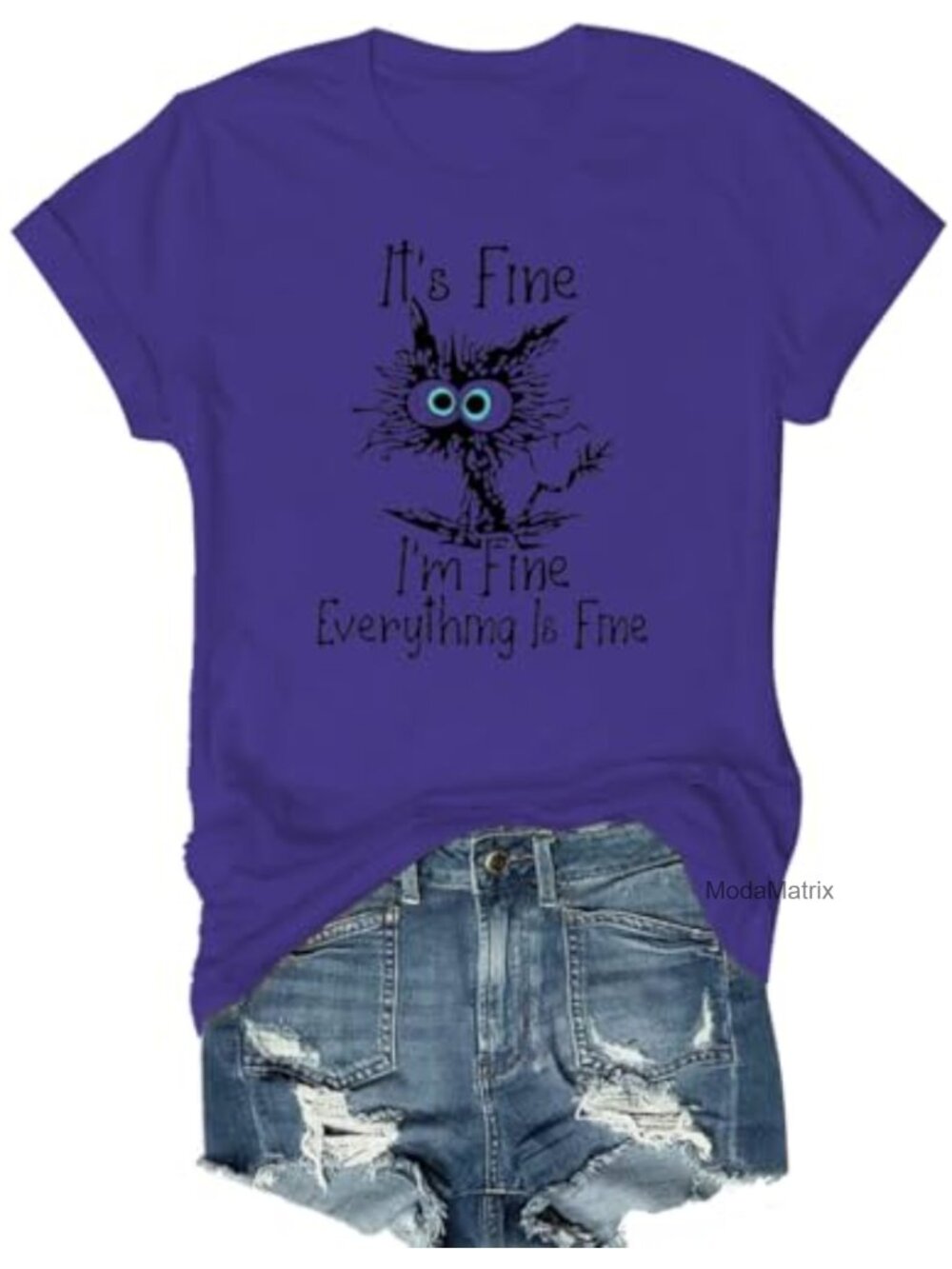 Women's Funny Cat Graphic Tee I'm Fine Everything is Fine Short Sleeve Top